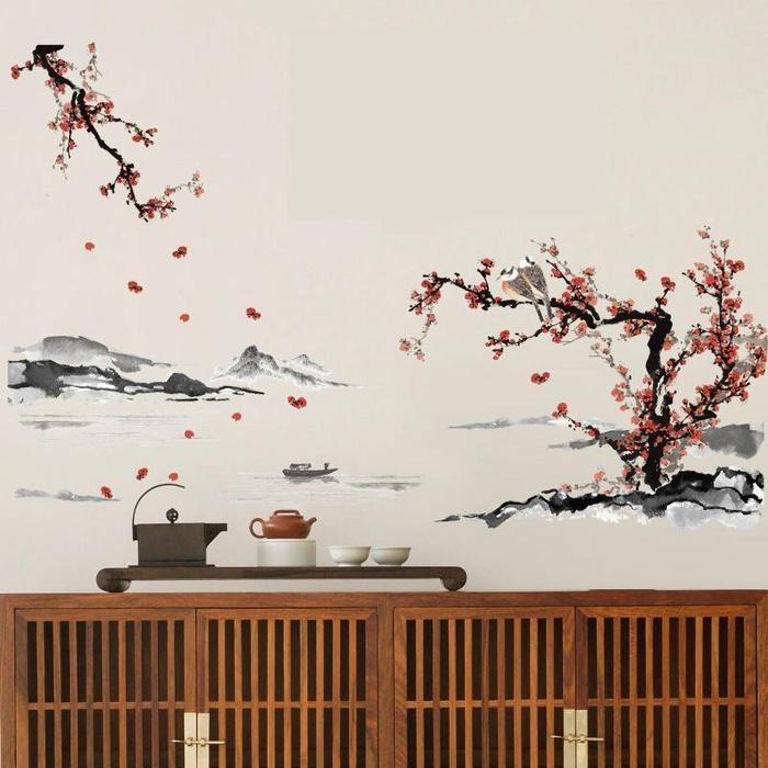STIKER DINDING LUKISAN BUNGA SAKURA SK9135 Hiasan Sticker