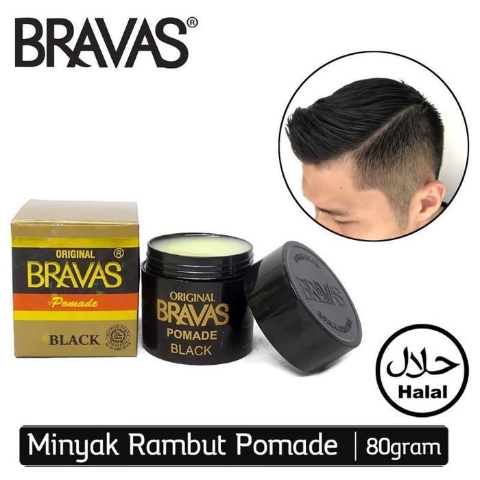 Bravas Pomade Minyak Rambut Brilliantine 80gr Black Perawatan Pria Vitamin Hitam Berminyak Kering