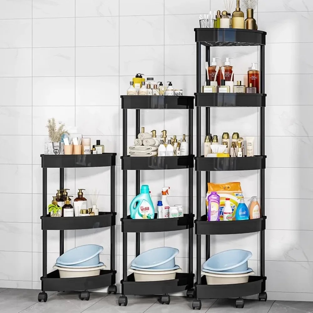3/4/5 Tier Storage Shelf Rolling Cart Gap Storage Rack Movable Bathroom Corner Triangle Shelf