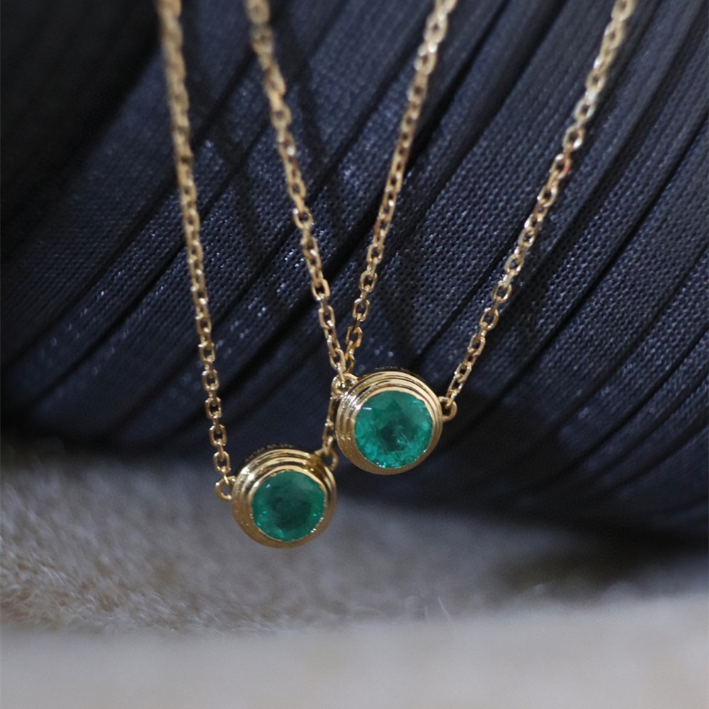 UBESTNICE Simple Real 18K Solid Yellow Gold Jewelry AU750 Natural Emerald 0.20carat Round Bubbles