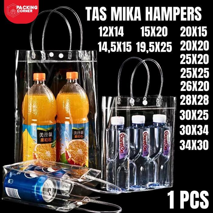 Tas Mika PVC Transparan Goodie Bag Souvenir Hampers Ultah Pernikahan Tote Bag Clear Elegant