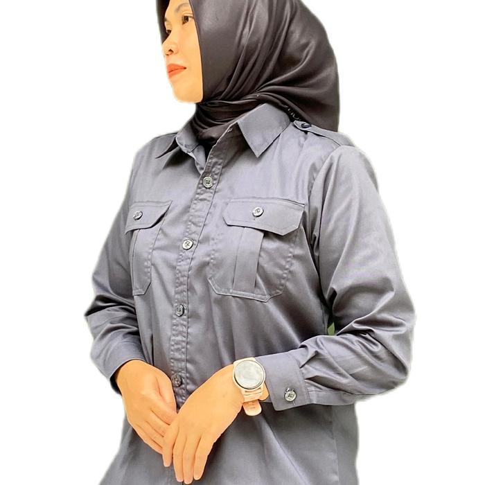 ASLI Setelan PDH Wanita/Setelan PNS Wanita/Setelan Guru Saku Dada Warna Abu Tua READY STOCK