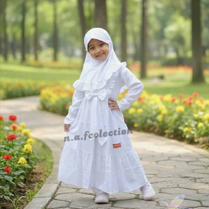 Gamis anak putih canda pita N.A.F/gamis anak manasik Dewasa Muslim Sekolah Dress Baju Remaja Syari