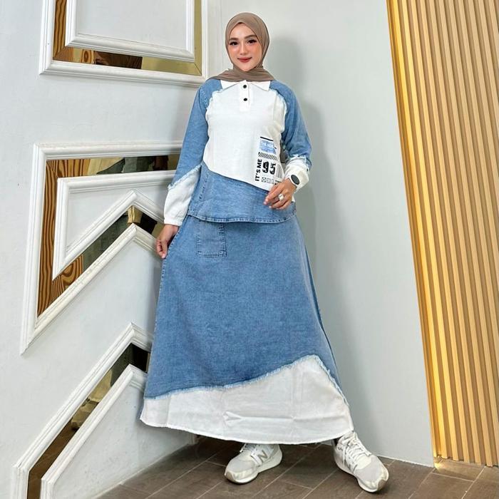 Riyuka One Set Jeans Fashion Muslim Wanita Kekinian