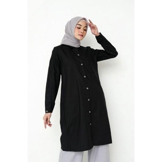 Tunik Polos Hitam Putih Long Tunik Kasibo Baju Muslim Hijab Wanita Atasan