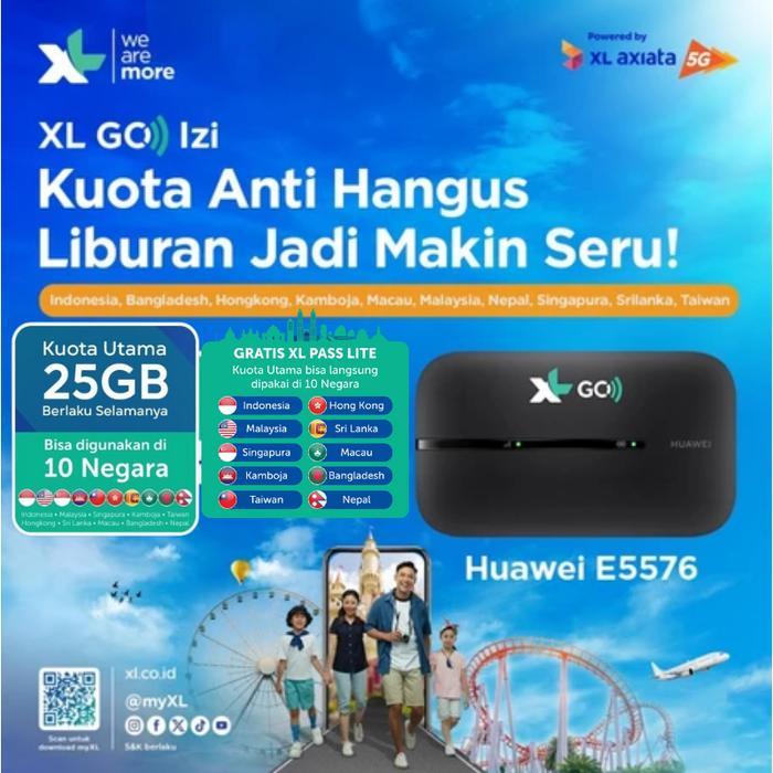 Mifi XL Go Izi E5576 XL 25GB XLPass Lite 1th 10 Negara Modem Unlock 4G 5G Semua Kartu