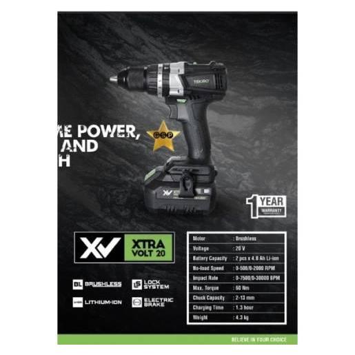 Mesin Bor Baterai /Cordless Tekiro Japan Hammer Drill 13mm BRUSHLESS