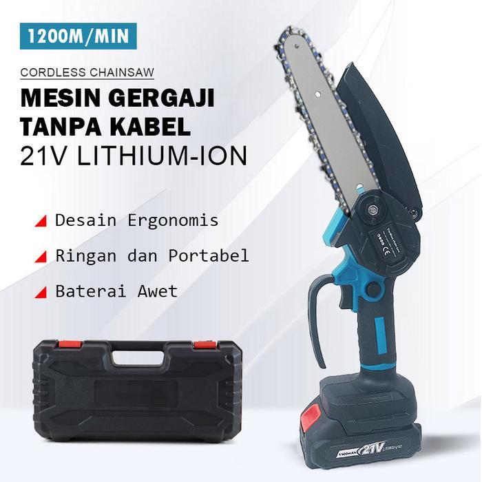 ELITEINDO Mesin Gergaji Listrik Baterai Mini Pemotong Kayu Serbaguna Cordless Chainsaw G10E1