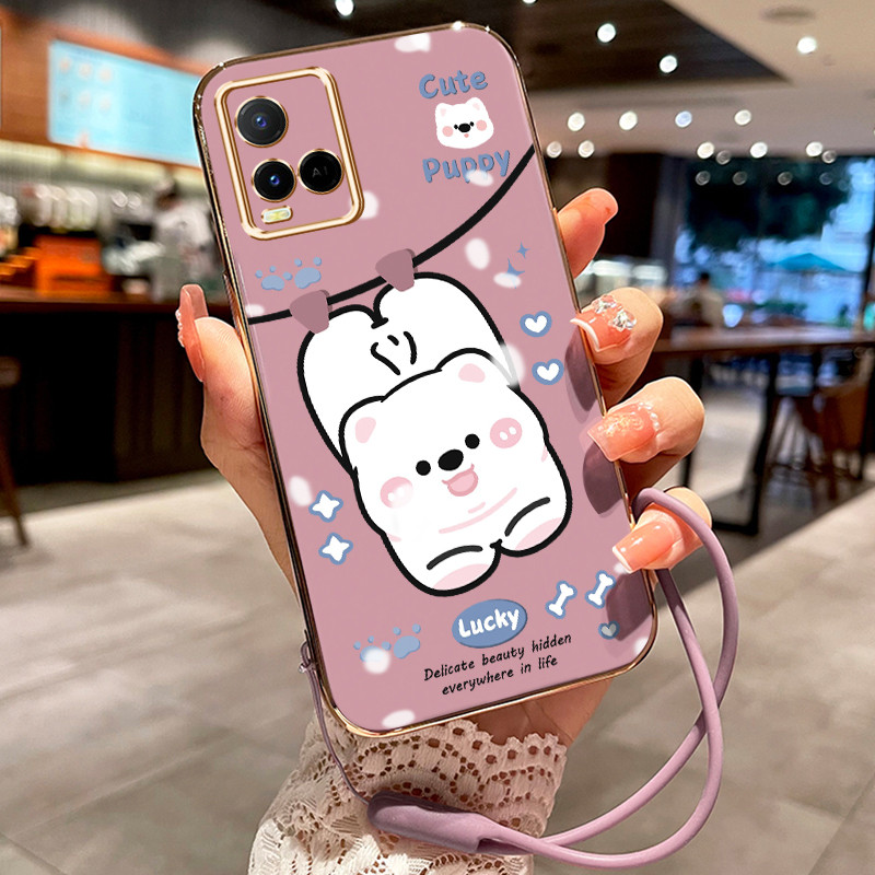 Casing Hp Untuk VIVO Y21 Y21s Y21T Y21E Y21A Y33T Y33s Y21G Case Anjing kecil pink pelapisan Kekinia