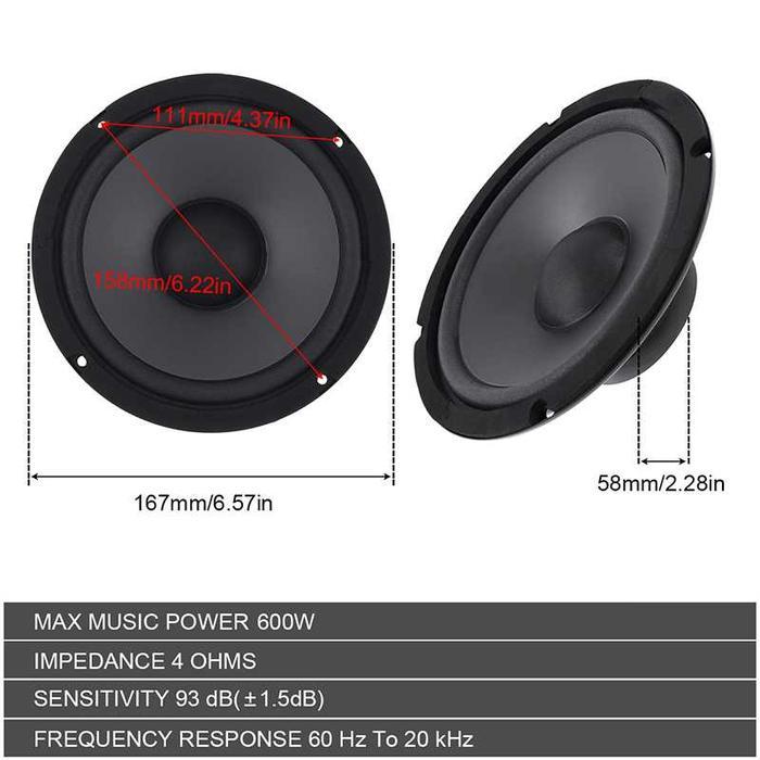 Speaker Mobil Woofer 6 Inch 600 Watt 4 Ohm Big Bass High Performance