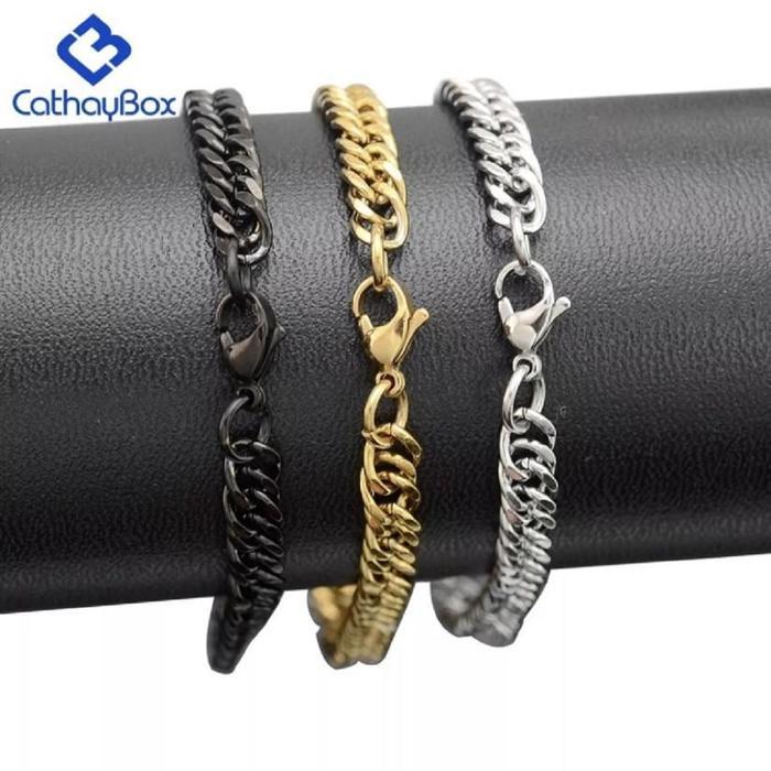 Gelang Titanium Pria Model Rantai Warna Kuning Hitam Putih wanita bracelets Bracelet