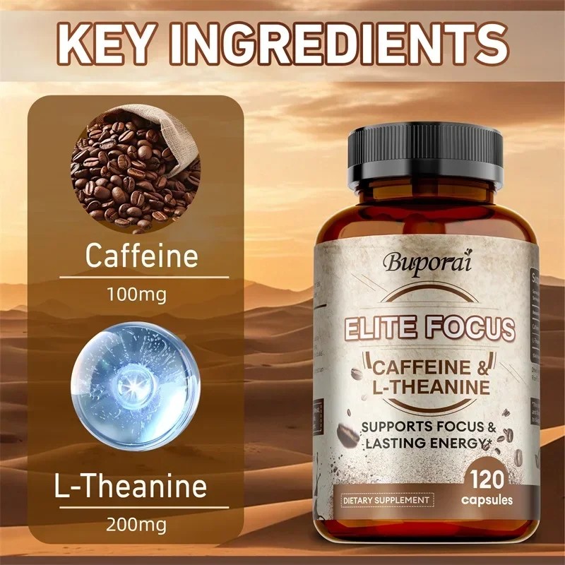 Elite Caffeine with L-Theanine Supplements - Provides Clean Energy, Endurance, Reduce Fatigue, and