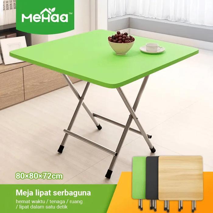 Mehaa Meja Lipat Serbaguna 80x80 & 60x40 Plastik Furniture Bulat Besi Hemat Ruang 3 Warna Hijau