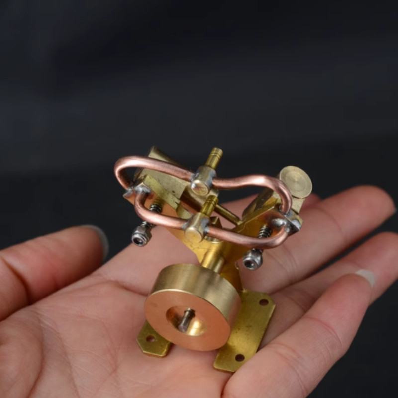 ???????Mini V-shape Pure Copper Double Cylinder Steam Engine Model Toy Durable Creative Educational