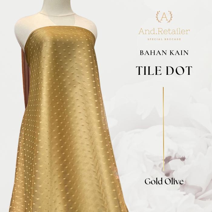 Terlaris Bahan Kain Tile Dot Polkadot Warna Gold Semi Olive
