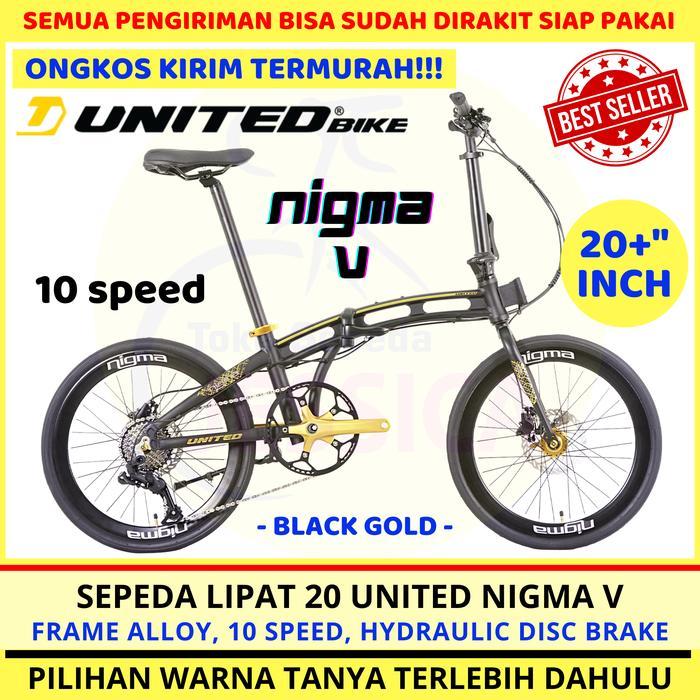 Sepeda Lipat 20 United Nigma V - Nigma 5 - BLACK GOLD, Dirakit