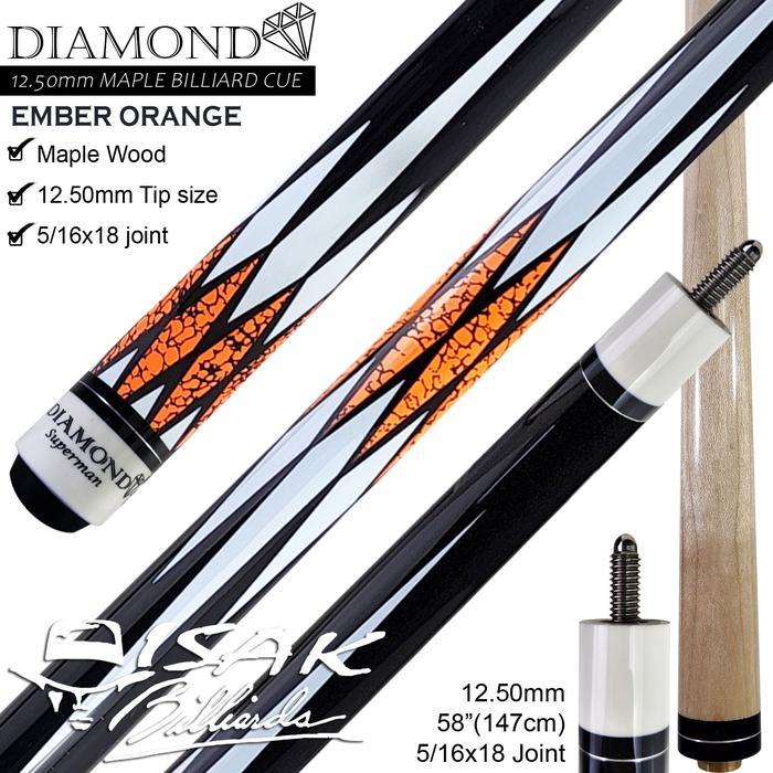 Diamond Maple Pool Cue 12.5Mm Ember Orange Billiard Stick Bola Besar