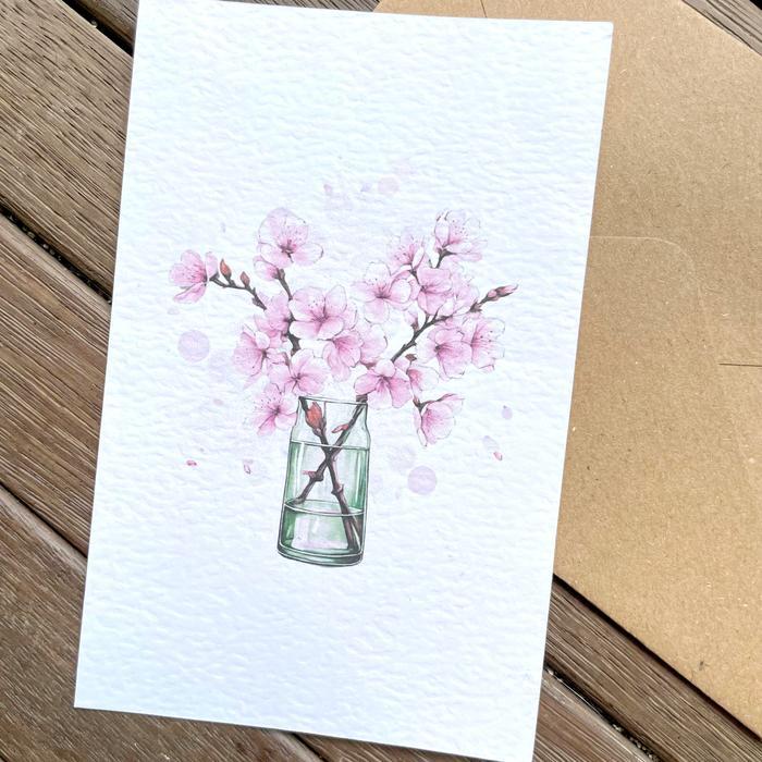 Kartu Ucapan Kosong & amplop Blank Greeting Card Megumi bunga sakura cherry blossom cantik pink