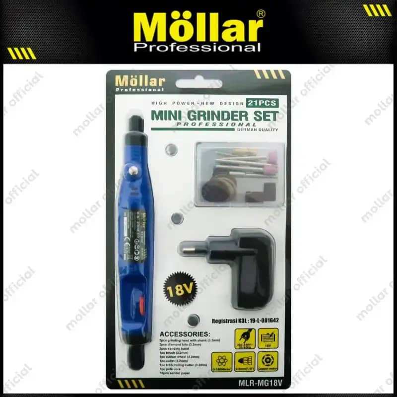 MOLLAR MG18V Mini Grinder Set 21 Pcs Bor Gerinda Tuner 18V Blister