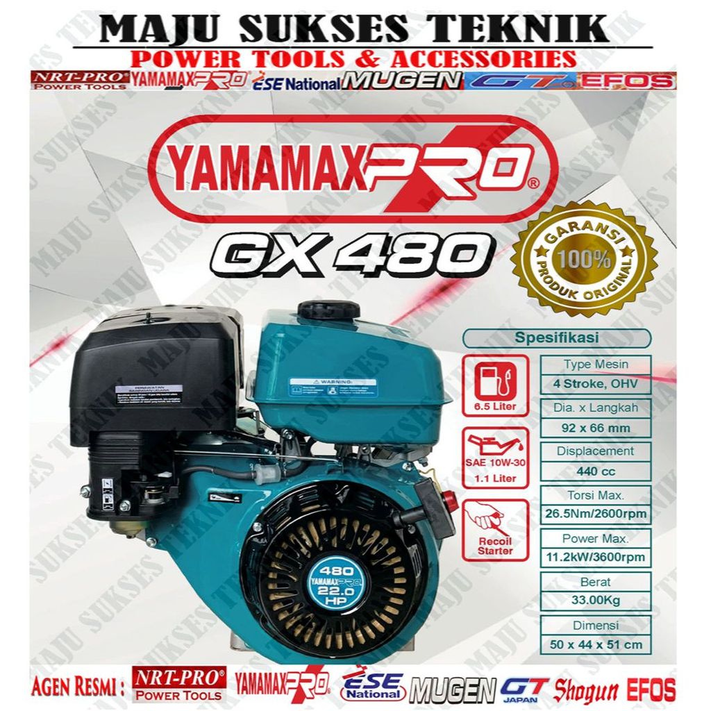 YAMAMAX PRO GX 480 (22.0 HP) Mesin Penggerak / ENGINE MOTOR BENSIN "IRON CRANKSHAFT"