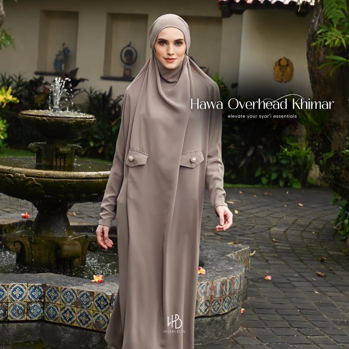 HIJABERLIN - Hawa Overhead Khimar Dress Wood - Gamis Syari Umroh Haji Premium