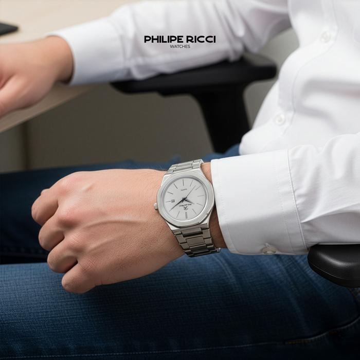 PhiLipe Ricci Jam Tangan Pria Rantai Analog Simple Keren Tipis 100% Original Terbaru 6381 Free Box