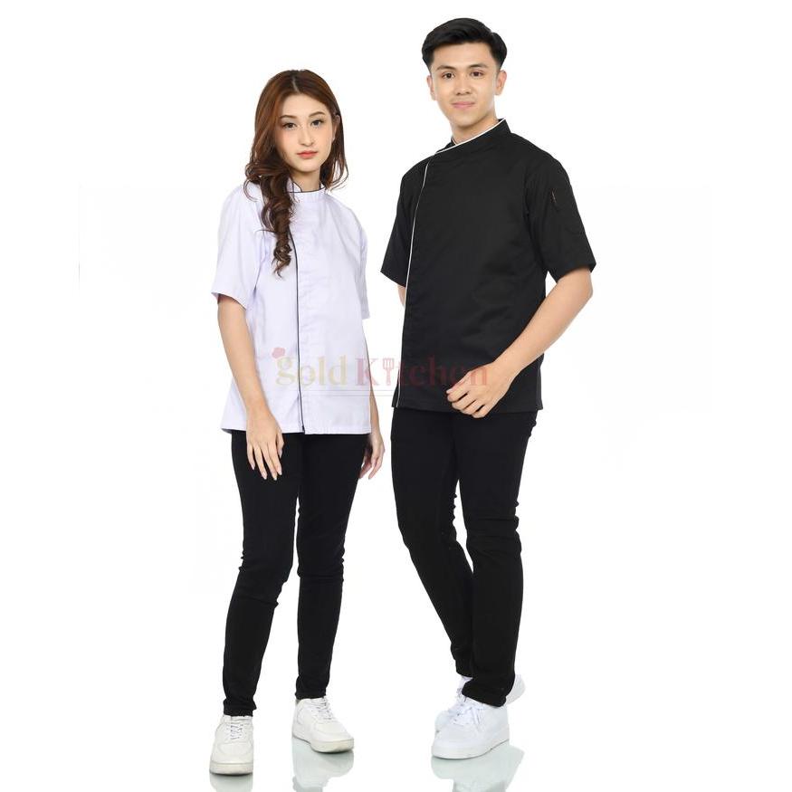 Baju Chef Baju Koki Chef Jacket Pria Wanita Lengan Pendek Warna Coklat Hitam Putih Safety Model
