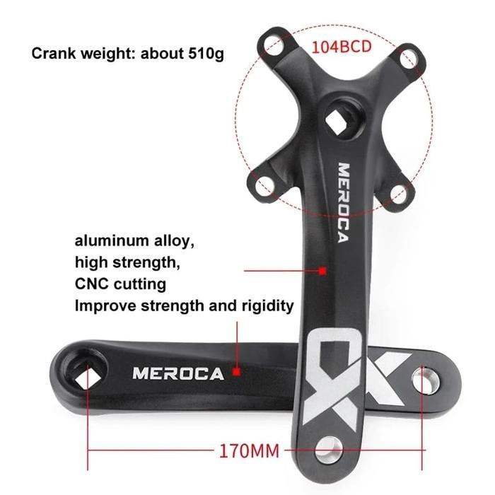Crank Meroca CX Square Taper BB Bottom Bracket Kotak Single Double Crank Arm 170mm BCD 104 Sepeda