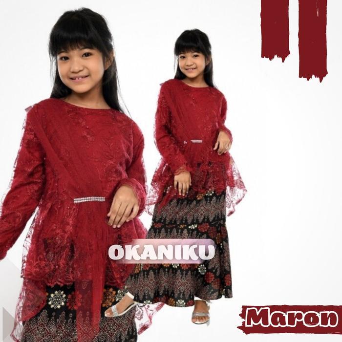 Set Kebaya Anak Perempuan Brokat Kutu Baru Rok Duyung Fashion Motif Batik Usia 4 Sampai 12 Tahun