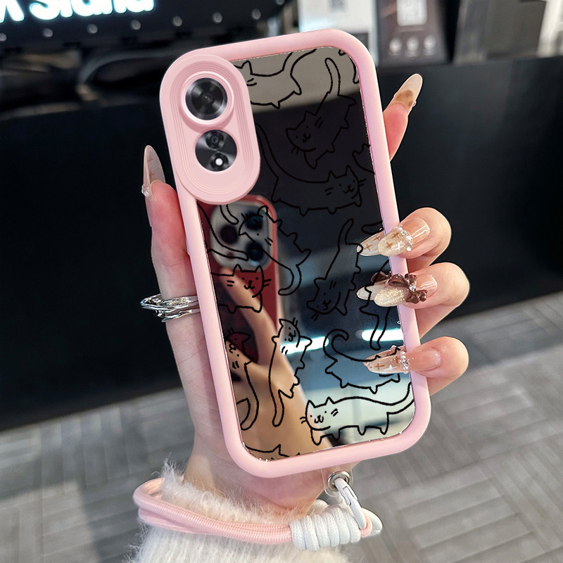 Casing Hp untuk OPPO A60 4G Case Casing HP Softcase ponsel silikon Kasing lembut anti Cermin tali pe