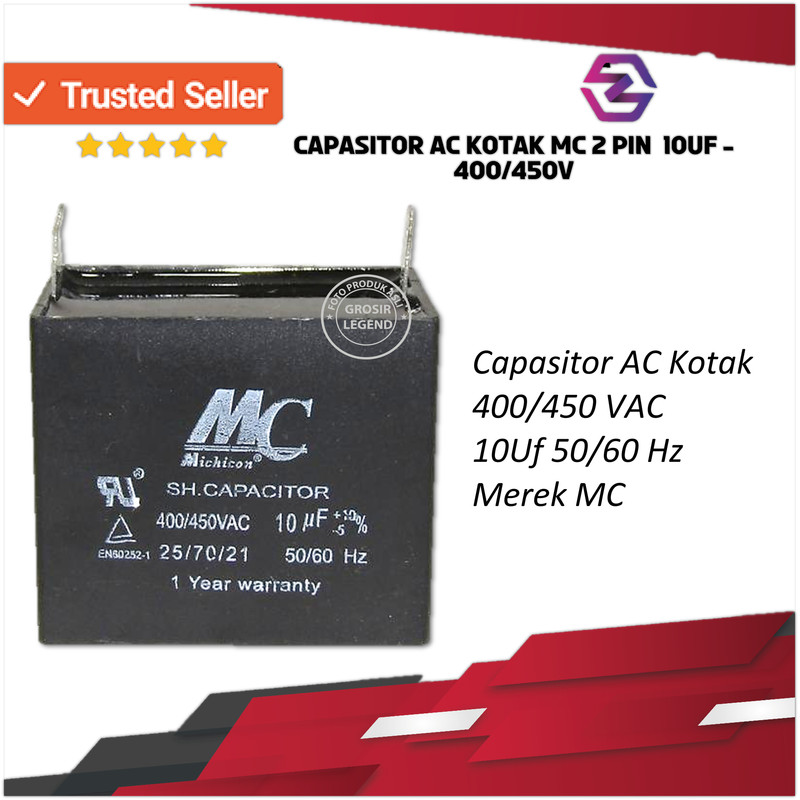 kapasitor kotak 2 pin capacitor ac 450volt 450v 450vac 450 vac MC