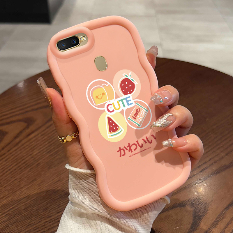 Casing Hp Untuk OPPO A7 A5s A12 A12s A11K Case Camilan kartun Gelombang Cesing Kesing Hitam Silikon 