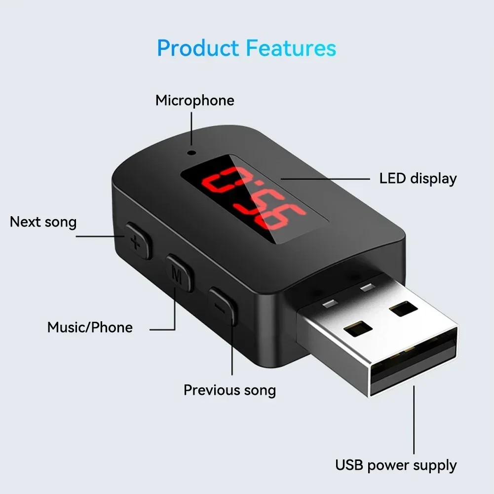 Car FM Transmitter Receiver Mini Car Audio Wireless Adapter Handsfree Car Kit Bluetooth-Compatible