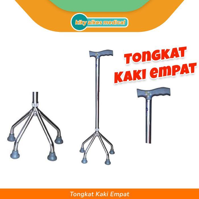 Ready tongkat 4 kaki penopang jalan tongkat lansia tongkat jalan stainlist