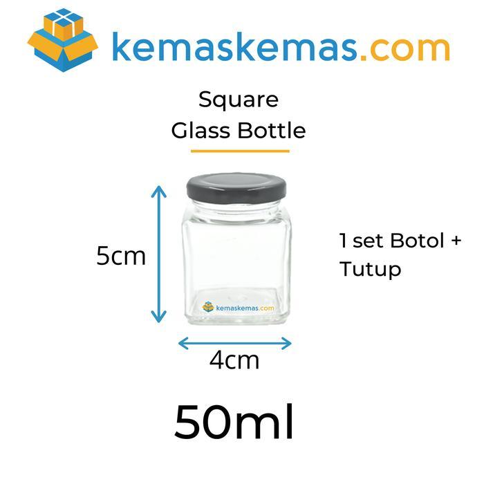 50ml Botol Kaca Square Jar Kaca Kotak + Tutup