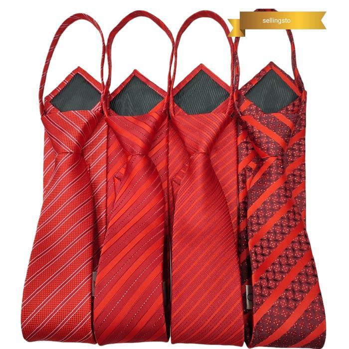 Dasi Instant Zipper Merah Salur Dasi Import Siap Pakai Dasi Formal Populer
