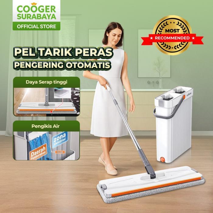 COOGER SURABAYA 2IN1 Alat Pel Lantai Tarik Peras Otomatis Dengan Ember Pengering Pel Kain Tebal
