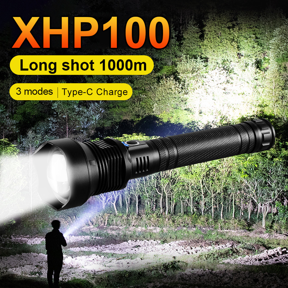 Upgrade Powerful XHP100 LED Flashlight 18650 Tactical Torch Light Rechargeable Usb Flash light Hunti