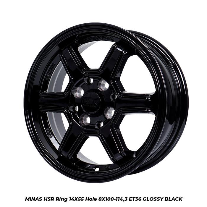 HSR velg mobil ring 14 lebar 55 mobil agya brio datsun go freed avanza dll - HITAM GLOSSY