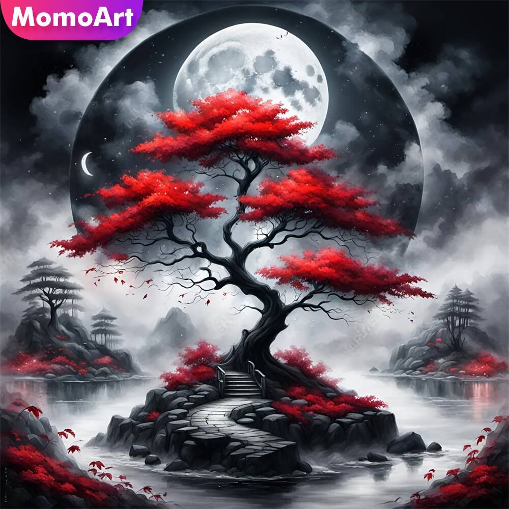 Momoart 5D Diamond Embroidery Tree Mosaic Landscape Diy Diamond Painting Moon Picture Rhinestones Rr