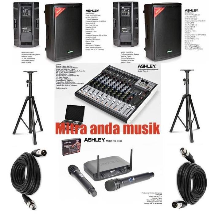 Paket hemat sound system ashley 15" mixer 8 channel 2 mic handheld