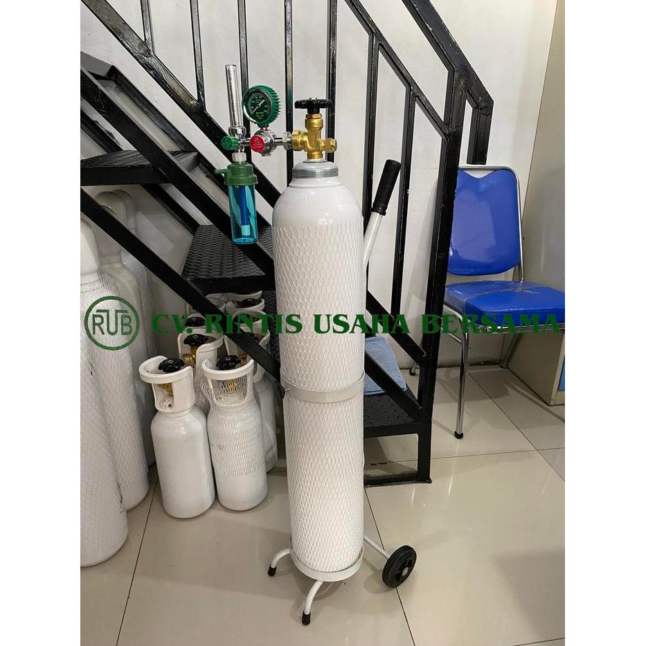 Tabung Oksigen 2M3 Lengkap (Tabung, Troly, Regulator, Selang, Isi)