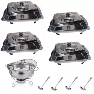 Prasmanan Set 555 Stainless Isi 4 Kotak + 1Sop + 4 Sendok Sayur