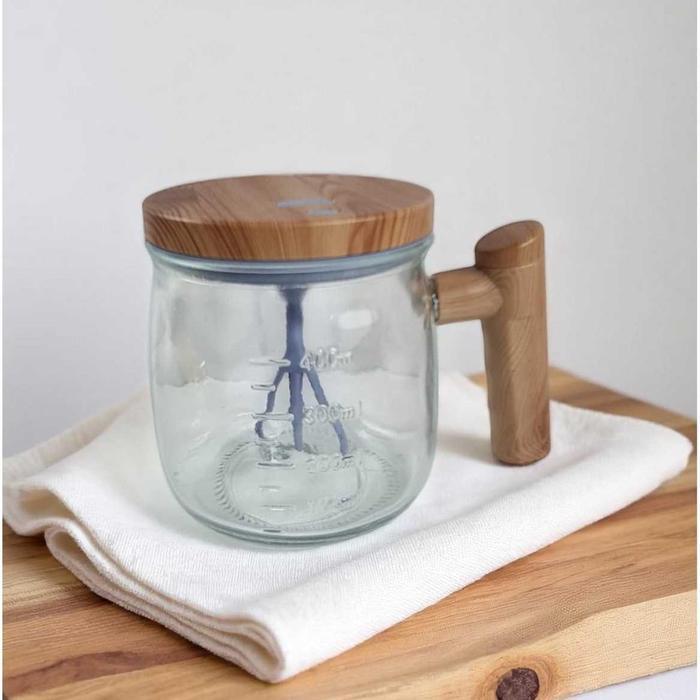 GELAS KACA ADUK MINUMAN KOPI SUSU SENDIRI OTOMATIS SELF STIRRING MUG ELEKTRIK STAINLESS PRAKTIS &