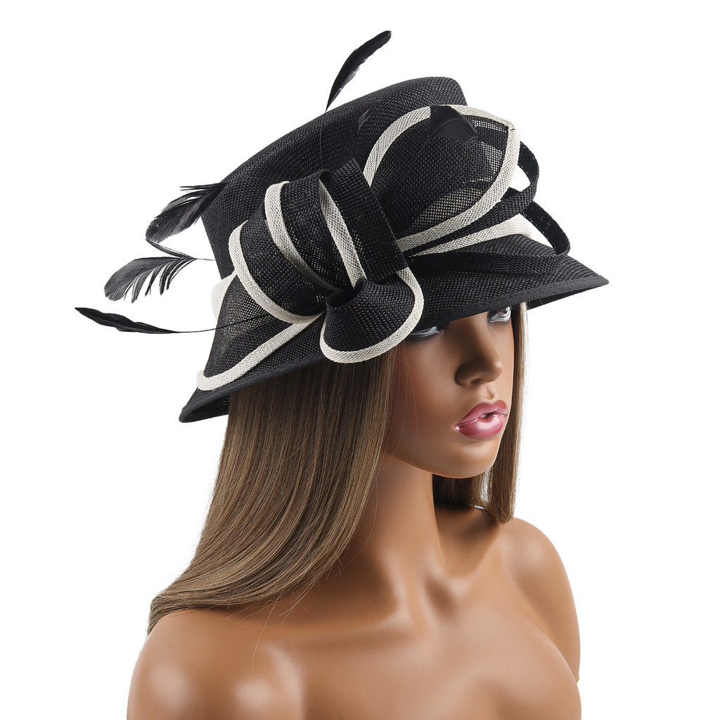 Christmas Gift Wedding Top Formal Bowler Fedora Hat Elegant Feather Fascinator Sinamay Hat Fashion