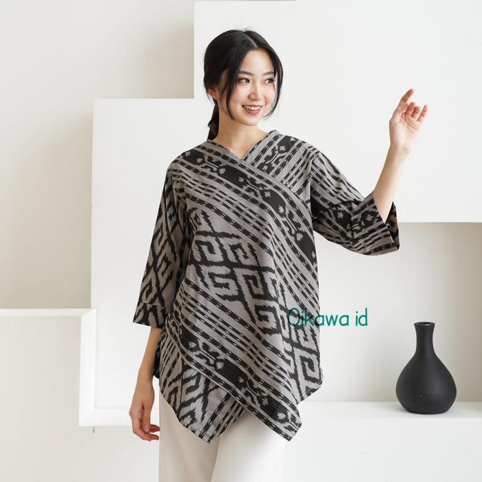 Super Jumbo LD 130 Blouse Batik Wanita Songket Atasan Blus Batik lengan panjang Seragam Kerja Kantor