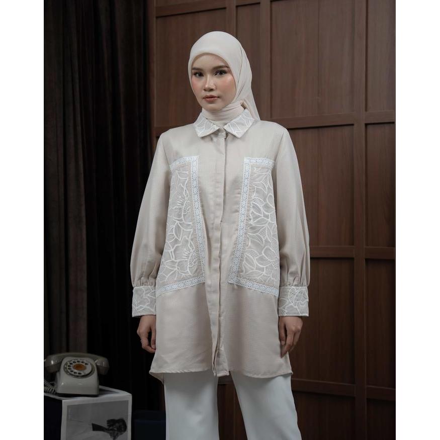 Mayoutfit Vanyka Tunic Atasan Tunic Kemeja Wanita Kombinasi Brukat Tile Bordir Embroidery