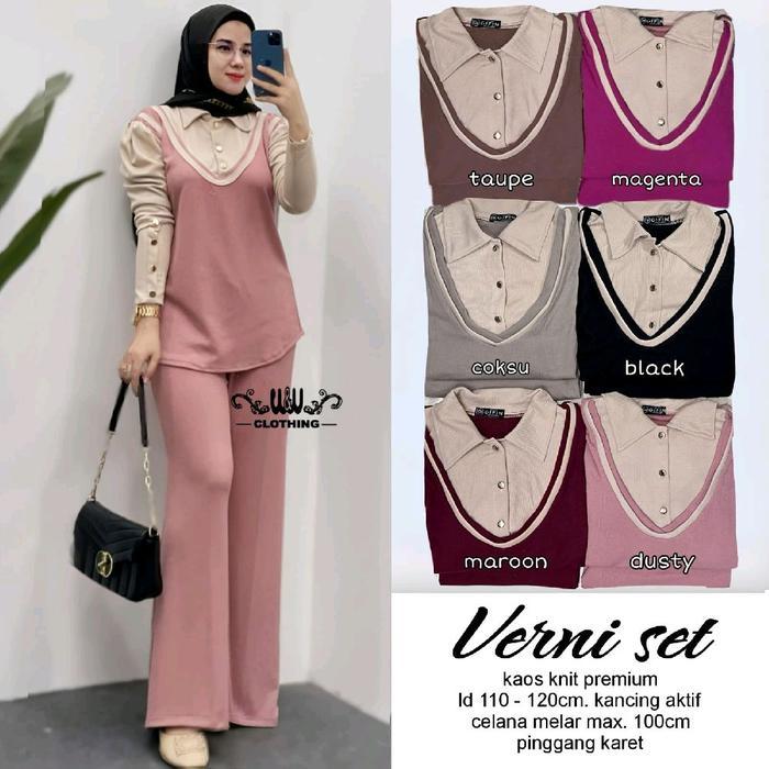 Set long tunik + kulot / VERNI SET / Setelan Celana Wanita / Set Muslim