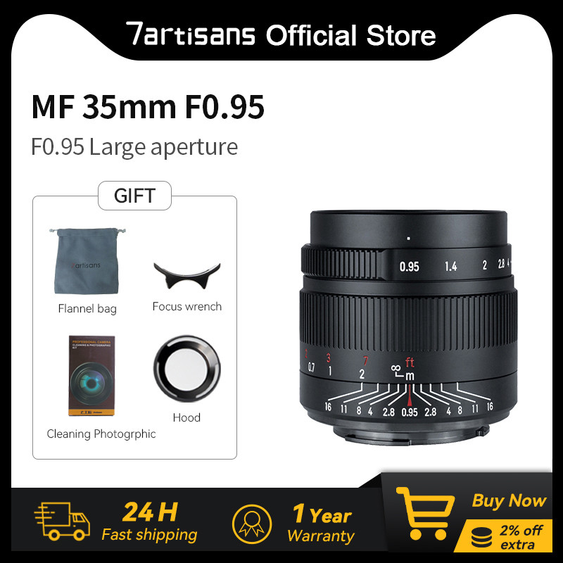 PROMO   7artisans 35mm F0.95 Large Aperture Portrait Lens For Sony E ZVE10 FX30 Fuji FX X-T1 Canon R