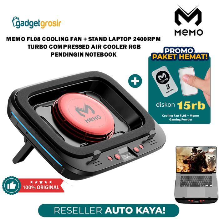 Memo FL08 Cooling Fan Laptop 2400RPM Turbo Compressed Air Cooler RGB Stand Pendingin Notebook
